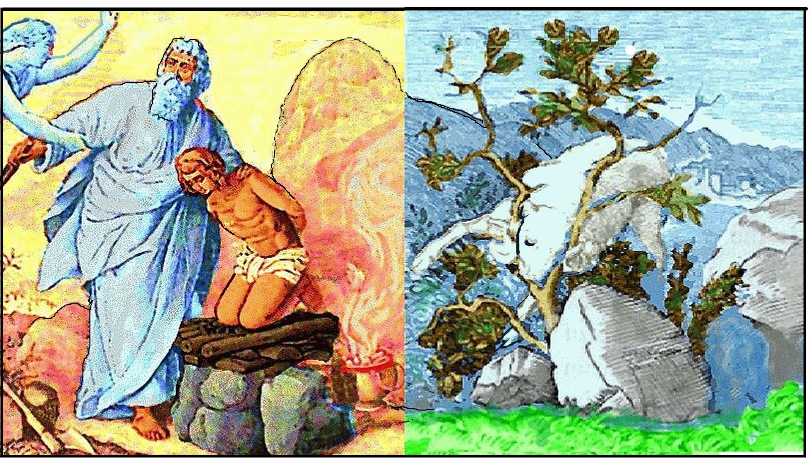 Abraham offering to God--Isaac & ram 