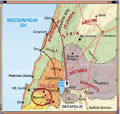 map of Jesus and Tyre and Sidon