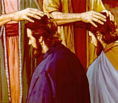 The Spirit fell upon those on whom the apostles lay their hands.