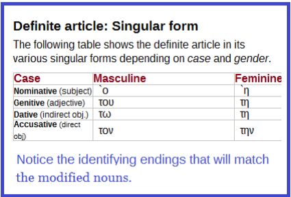 Greek case identified by endings